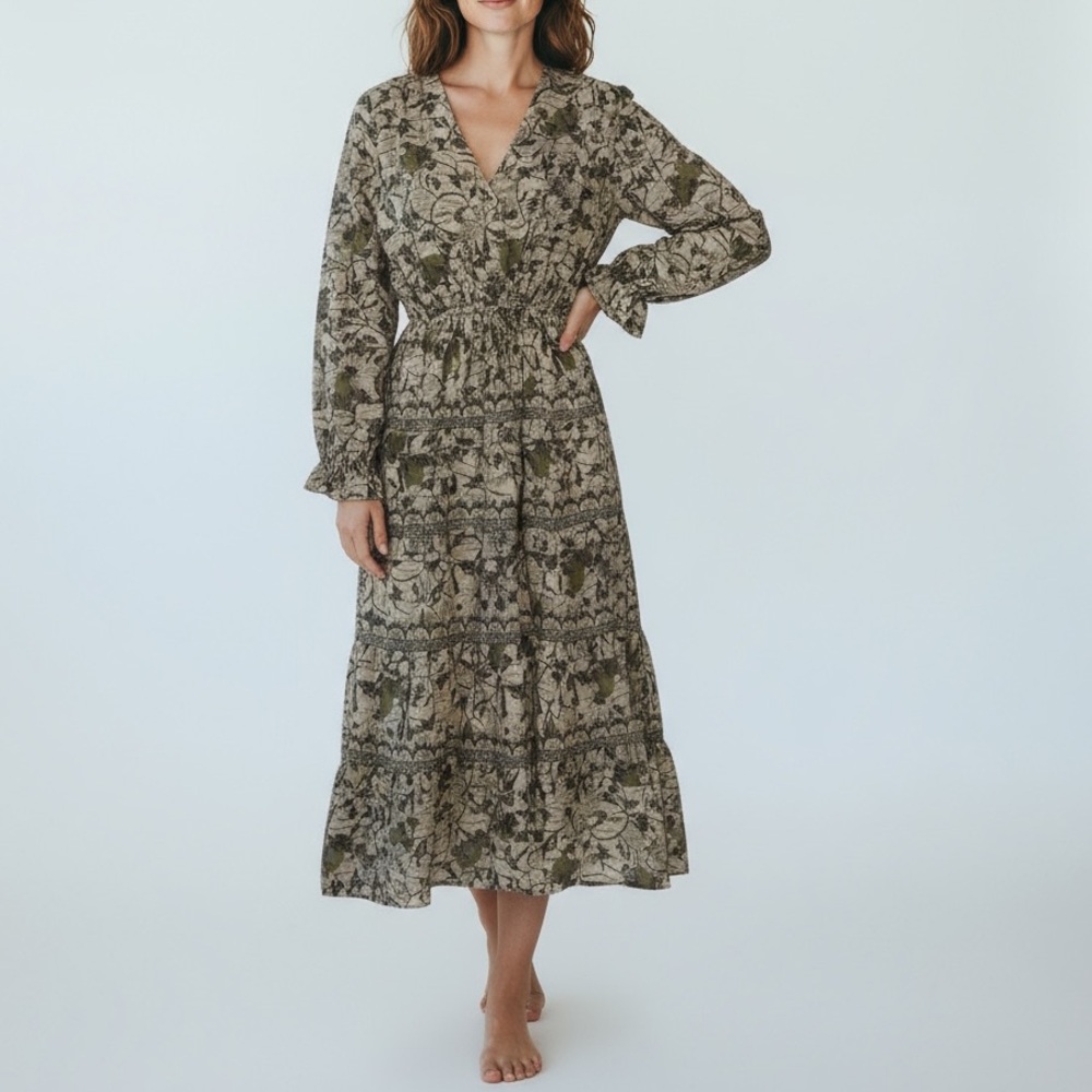 Caroline Constas Tiered‎ Paisley Cotton Maxi Dress Size Large